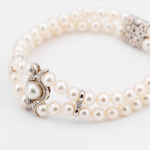 Bracciale Donna in Oro 18 Kt. Perle e Diamanti...