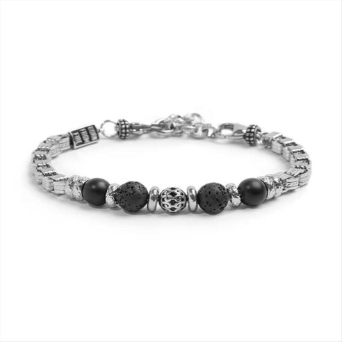 Bracciale Uomo Marlu' Vision Catena Acciaio Box Sfere Onice Nera e Pietra Lavica 33BR0029-N