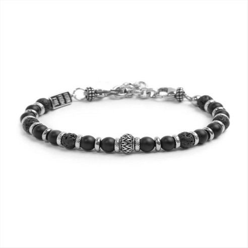 Bracciale Uomo Marlu' Vision Acciaio Sfere Onice Nera e Pietra lavica 33BR0030-N