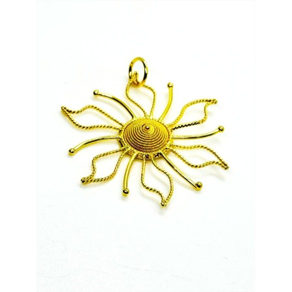 Su Sole Pendente Tradizionale Sardo in Filigrana d'Oro 18 Kt